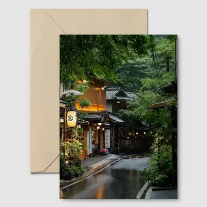 Rainy Kyoto Street Traditional Japanese Lanterns