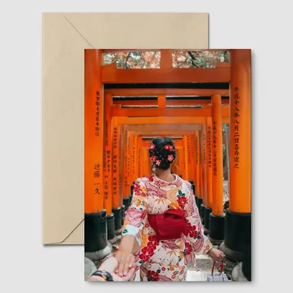 Woman in Kimono at Fushimi Inari Torii Gates
