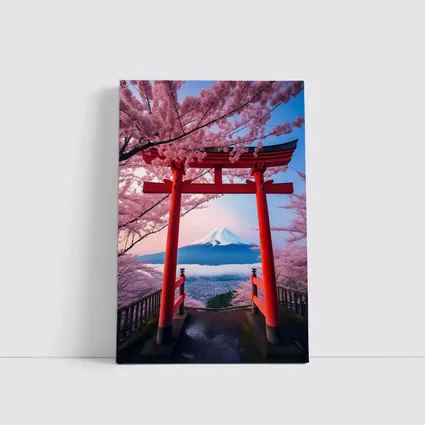 Red Torii Gate Mount Fuji Cherry Blossoms