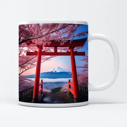 Red Torii Gate Mount Fuji Cherry Blossoms