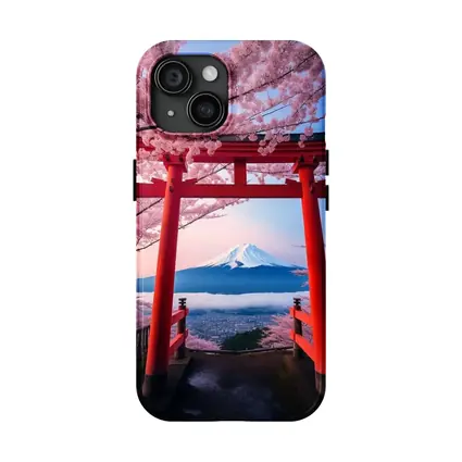 Red Torii Gate Mount Fuji Cherry Blossoms