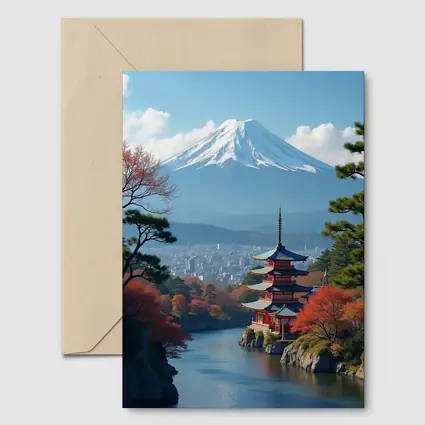 Mount Fuji Pagoda River Autumn Japan
