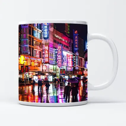 Neon Night Rain Streets Shanghai China