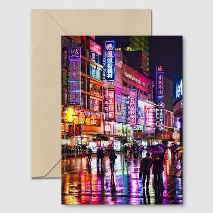 Neon Night Rain Streets Shanghai China