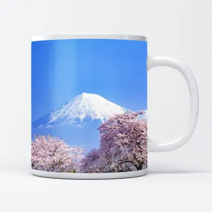 Mount Fuji Cherry Blossoms Blue Sky Japan