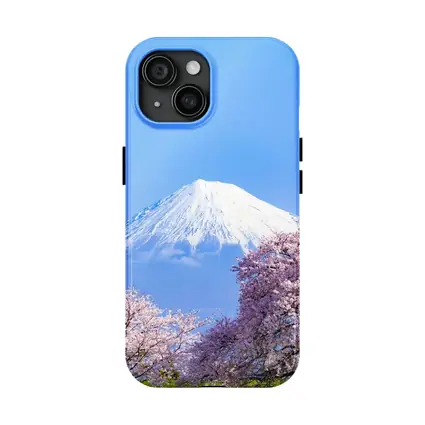 Mount Fuji Cherry Blossoms Blue Sky Japan