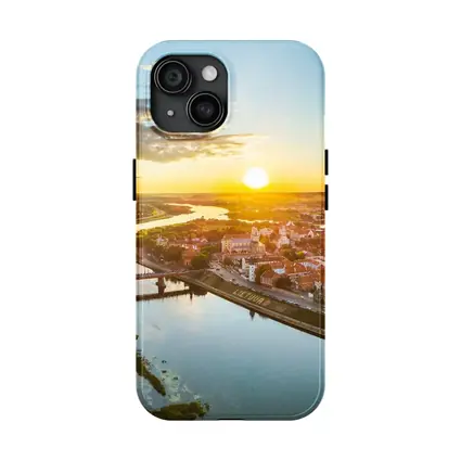 Kaunas City Aerial View Golden Sunset