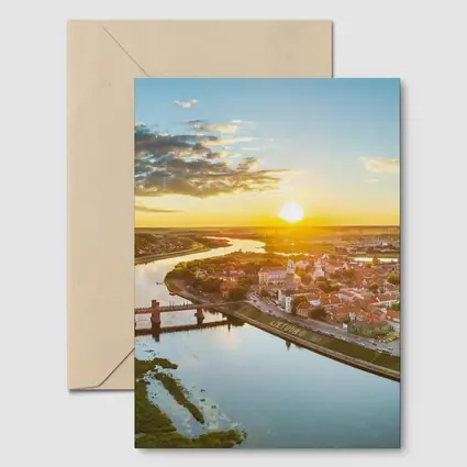 Kaunas City Aerial View Golden Sunset