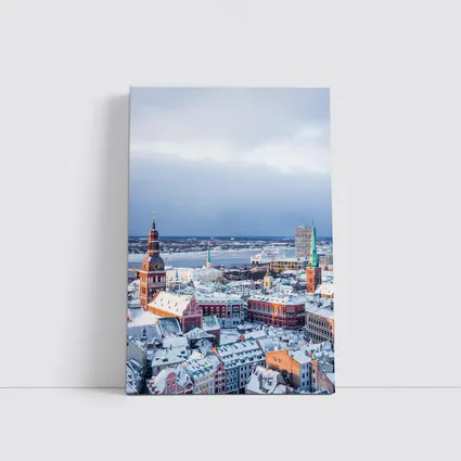 Riga Old Town Snowy Winter Aerial View