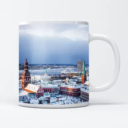 Riga Old Town Snowy Winter Aerial View