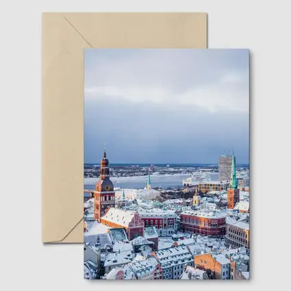 Riga Old Town Snowy Winter Aerial View