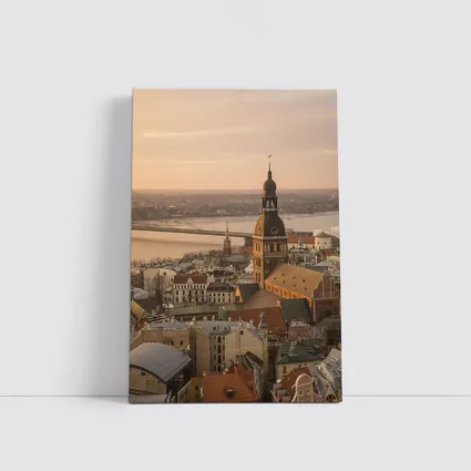 Riga Old Town Cathedral Aerial Dusk View