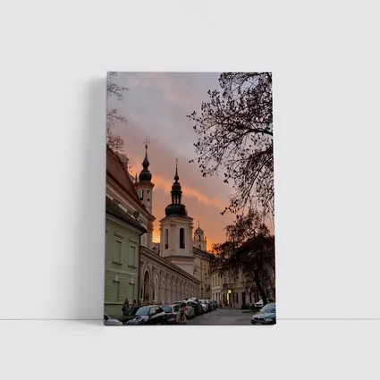 Church Towers Glowing Sunset Sky Street