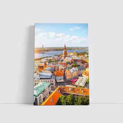 Riga Old Town Aerial View River Bridge