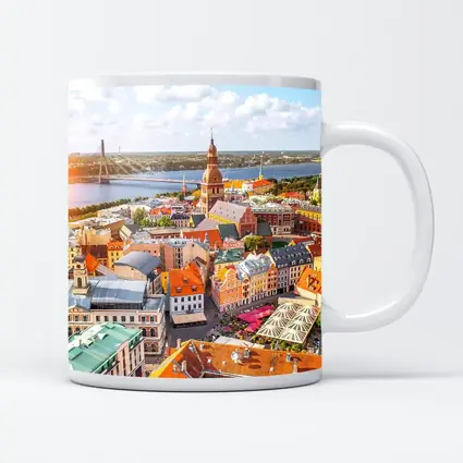Riga Old Town Aerial View River Bridge