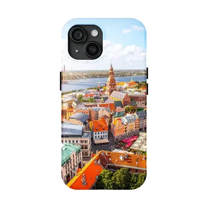 Riga Old Town Aerial View River Bridge