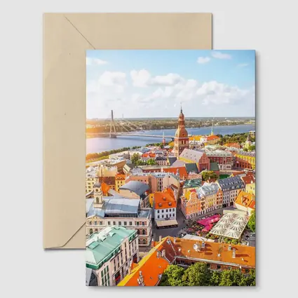 Riga Old Town Aerial View River Bridge