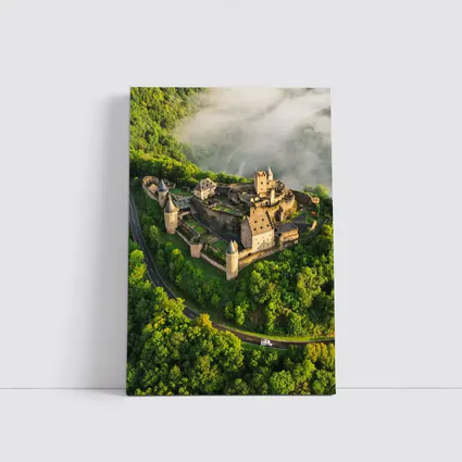Medieval Castle Aerial View Misty Forest