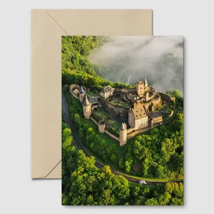 Medieval Castle Aerial View Misty Forest