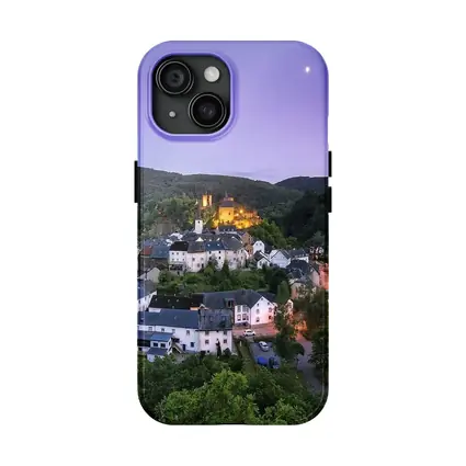 Medieval German Village Castle Twilight Aerial View