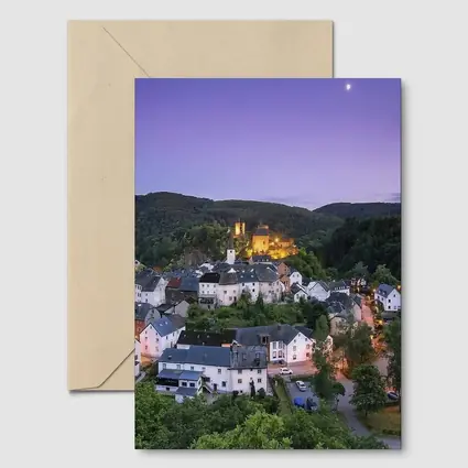 Medieval German Village Castle Twilight Aerial View