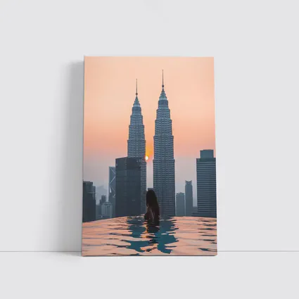 Woman Infinity Pool Petronas Towers Sunset