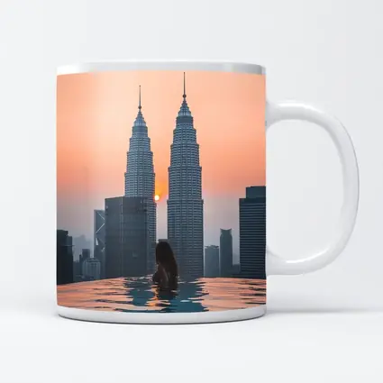 Woman Infinity Pool Petronas Towers Sunset