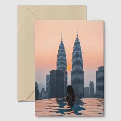 Woman Infinity Pool Petronas Towers Sunset