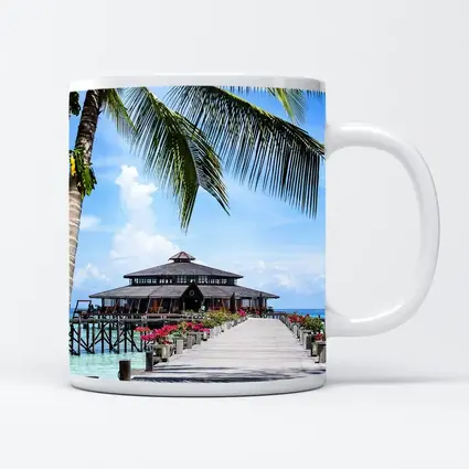 Tropical Pier Overwater Bungalow Palm Tree