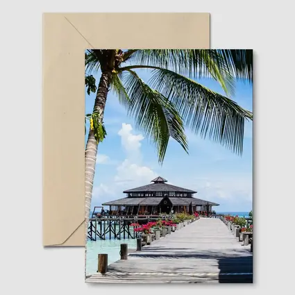 Tropical Pier Overwater Bungalow Palm Tree