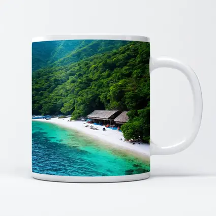 Tropical Beach Cove Green Mountain Aerial View