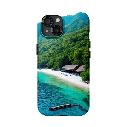 Tropical Beach Cove Green Mountain Aerial View