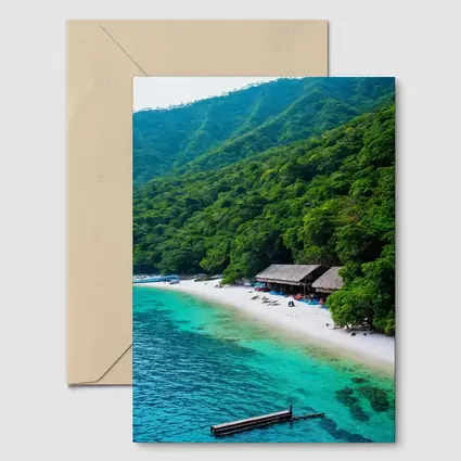 Tropical Beach Cove Green Mountain Aerial View