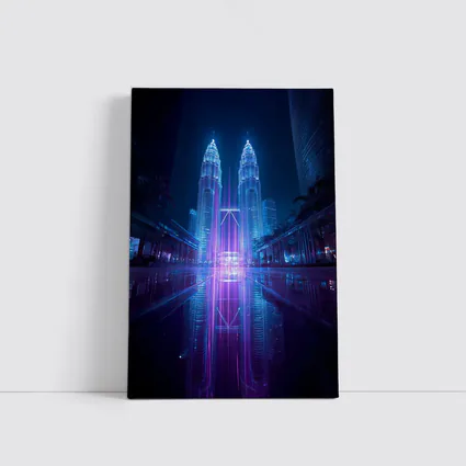 Petronas Twin Towers Neon Cyberpunk Night Reflection