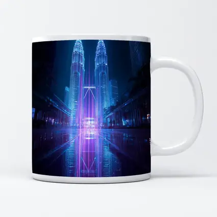 Petronas Twin Towers Neon Cyberpunk Night Reflection
