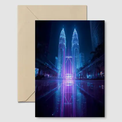 Petronas Twin Towers Neon Cyberpunk Night Reflection