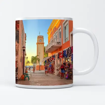 Cozumel Mexico Clock Tower Street Scene