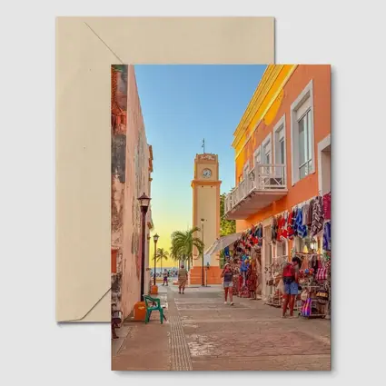 Cozumel Mexico Clock Tower Street Scene