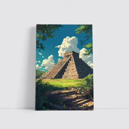 Chichen Itza Pyramid Anime Style Blue Sky