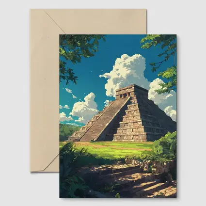 Chichen Itza Pyramid Anime Style Blue Sky