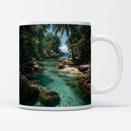 Tropical Clear River Rocky Palm Forest