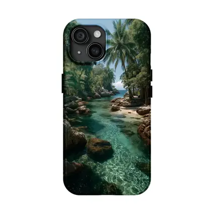 Tropical Clear River Rocky Palm Forest