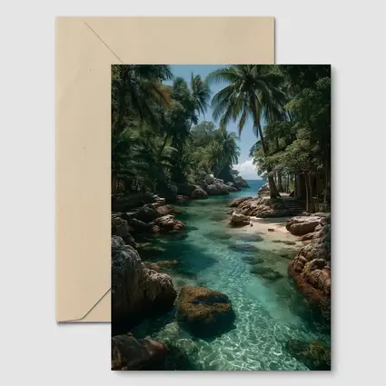 Tropical Clear River Rocky Palm Forest