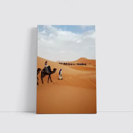 Camel Caravan Crossing Sahara Desert Dunes