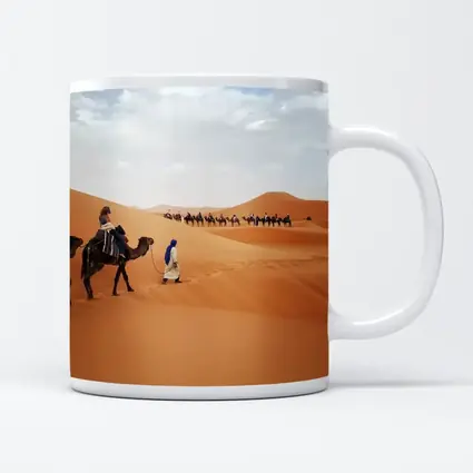 Camel Caravan Crossing Sahara Desert Dunes