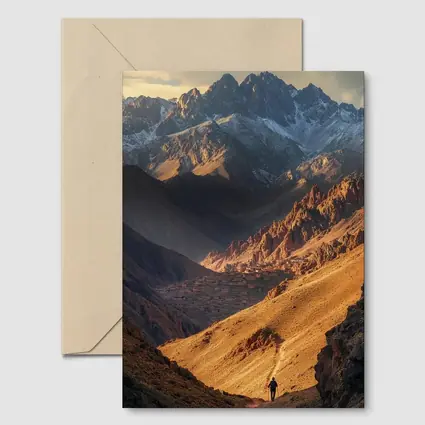 Lone Hiker Mountain Valley Golden Landscape
