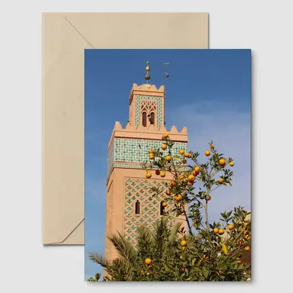 Marrakech Minaret Orange Tree Blue Sky
