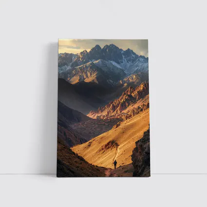 Lone Hiker Mountain Valley Golden Landscape