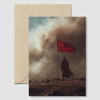 Morocco Flag Man Desert Dust Storm
