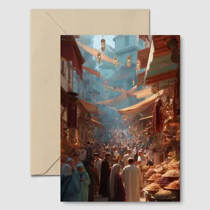 Busy Middle Eastern Bazaar Market Street Scene